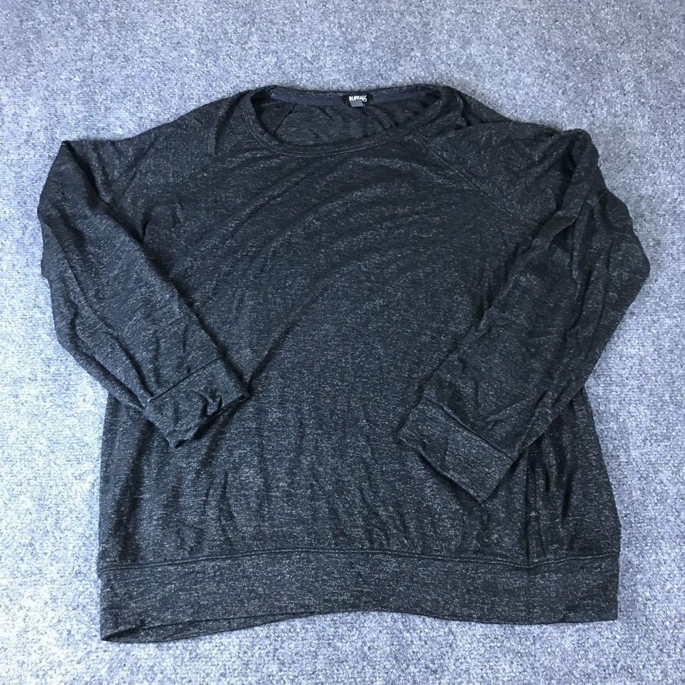 Buffalo David Bitton Sweater Men's L Dark Gray Marled Knit Long Sleeve Crew Neck